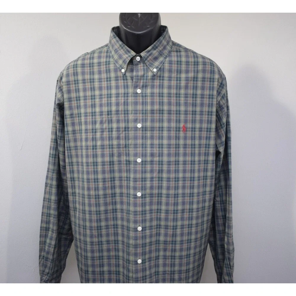Polo Ralph Lauren Dress Shirt Classic Fit Plaid Long Sleeve Mens Size 17.5 XL - Picture 1 of 8